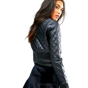 Women's Black Quilted moto jacket, sz 8
